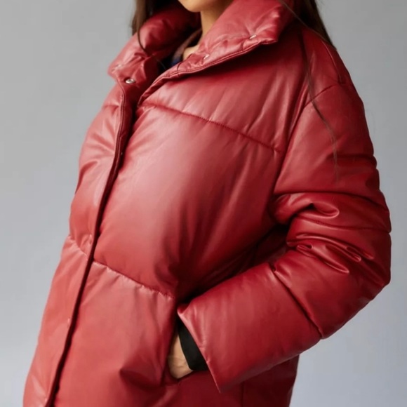 NWOT Anthropologie AVEC LES FILLES Womens L Faux Leather Puffer Coat - Picture 7 of 16